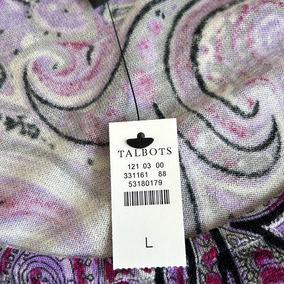 Talbots Pure Merino Wool Purple Paisley LS Round Neck Pullover Sweater Top Sz L - Picture 8 of 8
